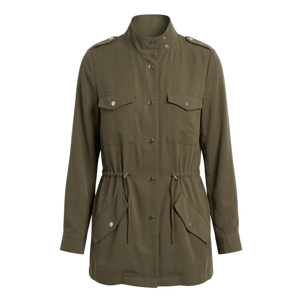Zara Basic Olive Green Utility Military Jacket Drawstring Waist Snap Front Small